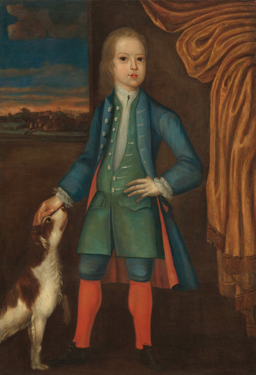 Gutt i blå kåpe av American 18th Century