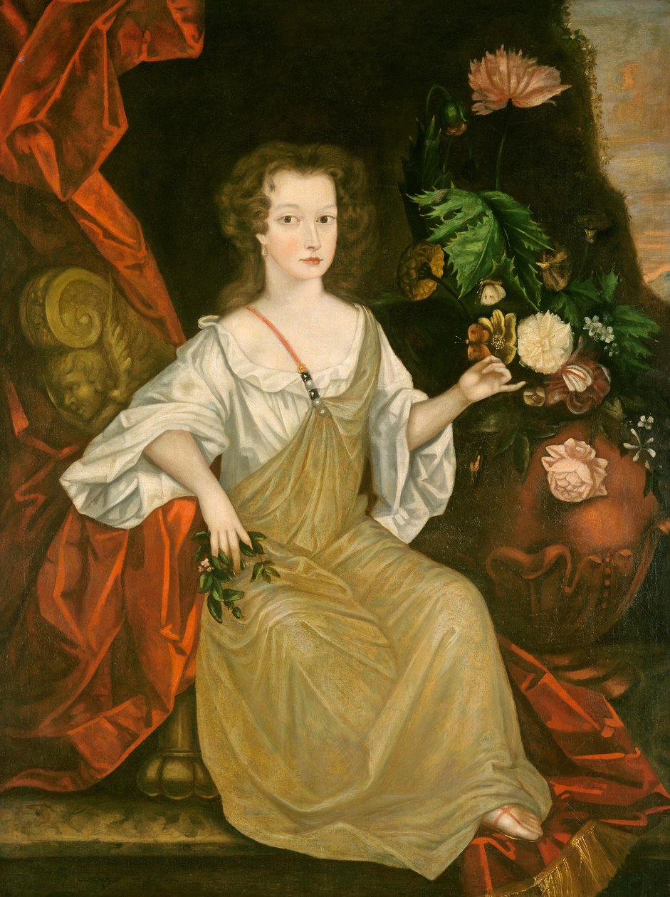 Ung kvinne med en sommerfugl av American 18th Century