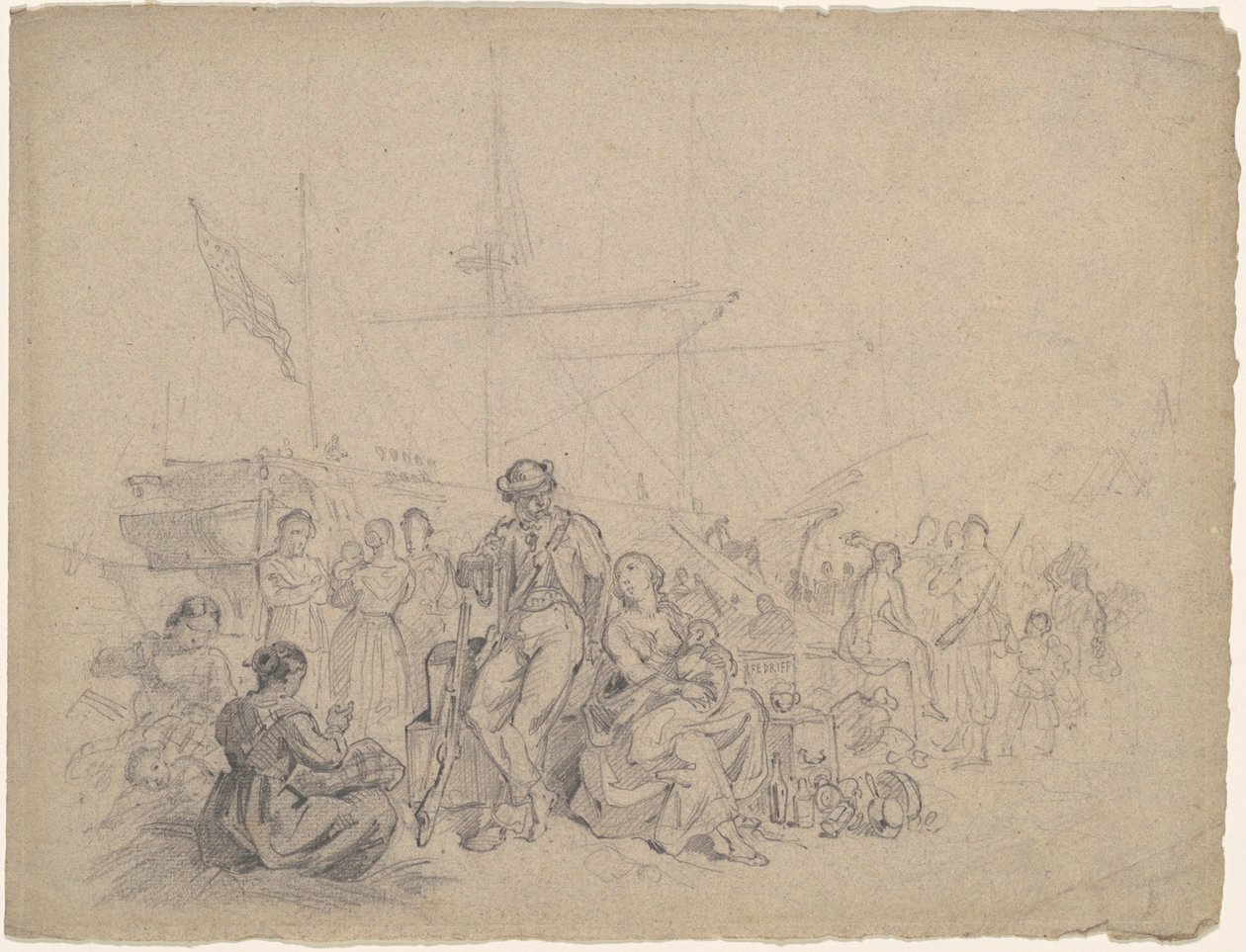 Havnescene av American 19th Century