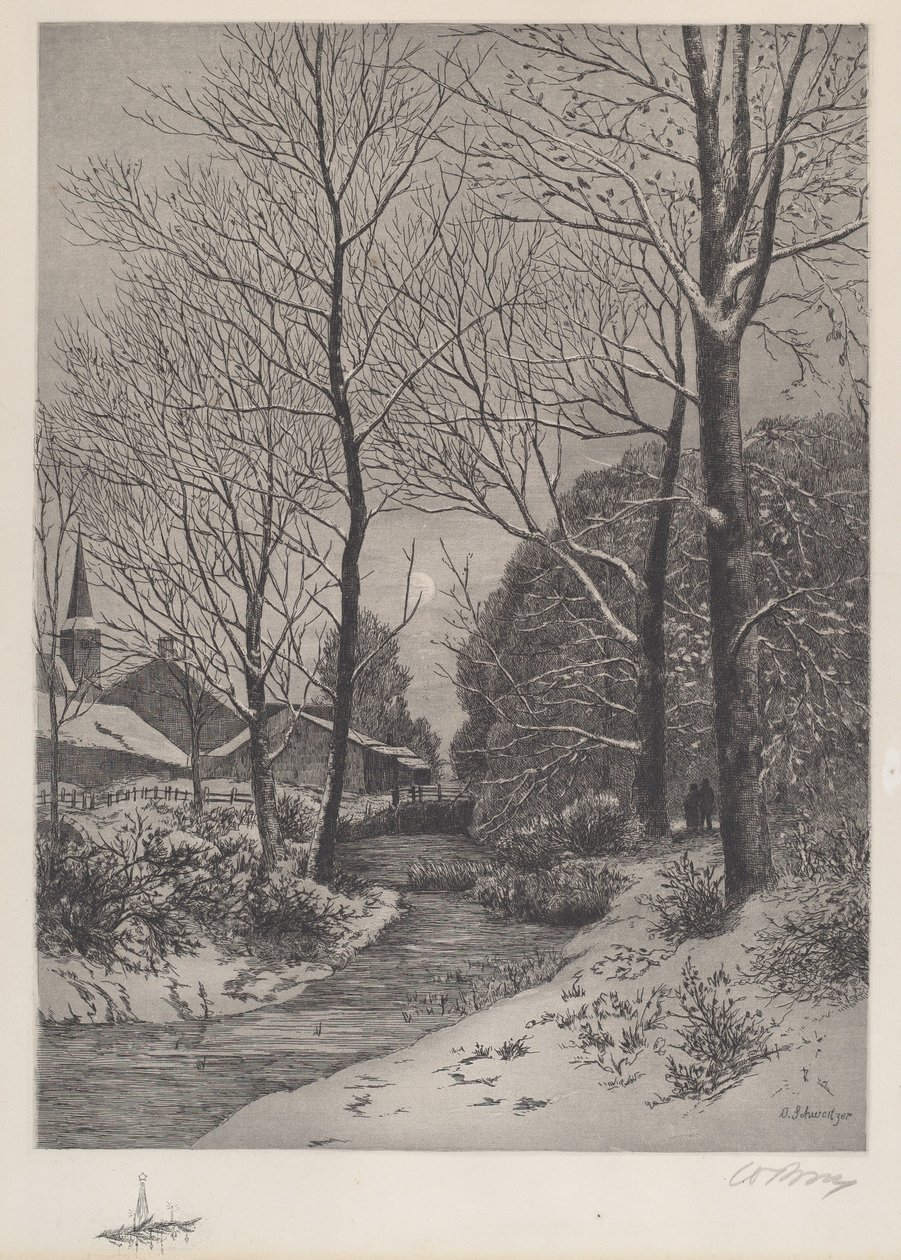 Månebelyst spasertur om vinteren av American 19th Century