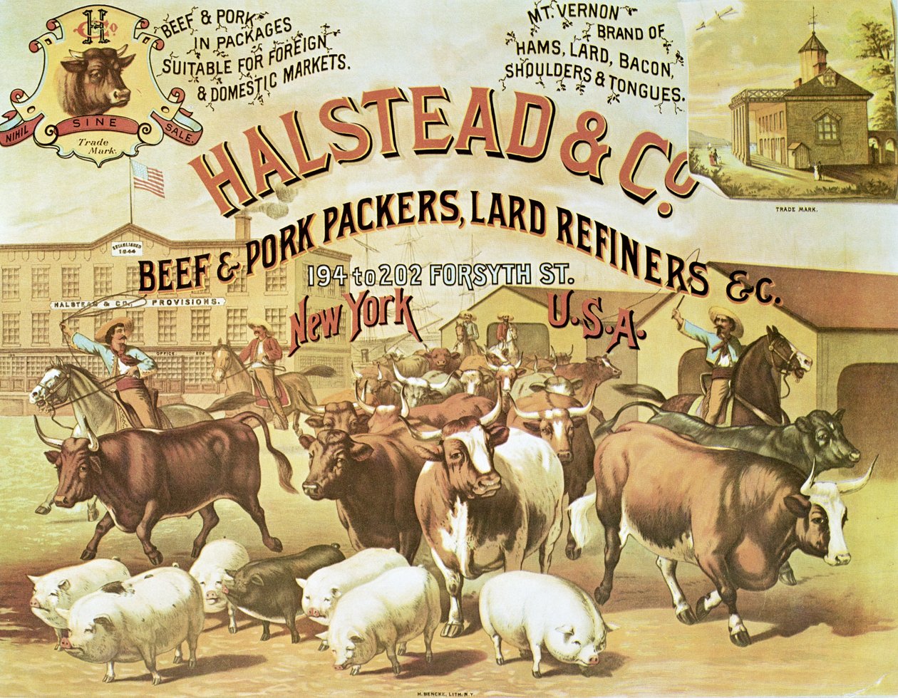 Beef & Pork Packers, ca. 1880 (farge litho) av American Photographer
