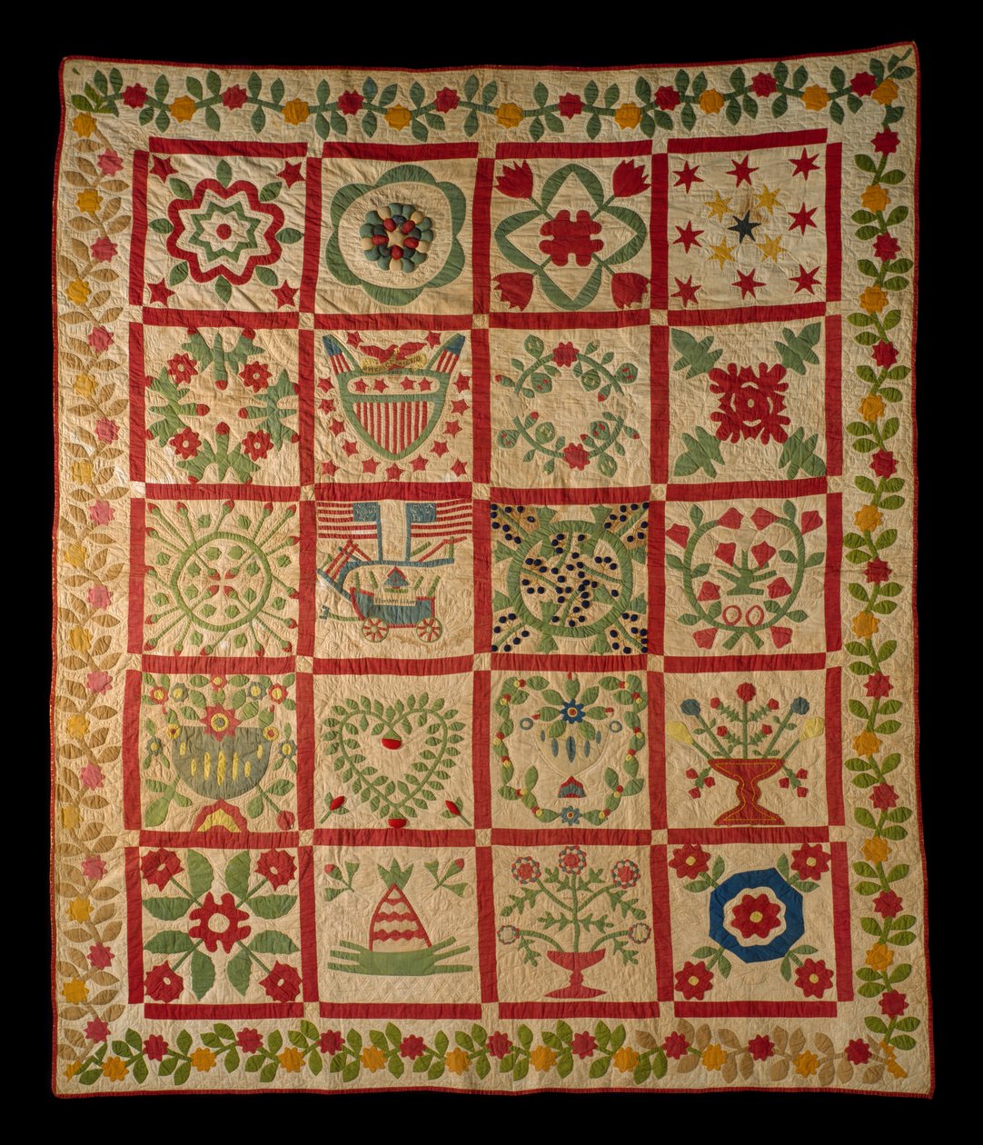 Applique Album Quilt, L & M, 1860 (bomull) av American School