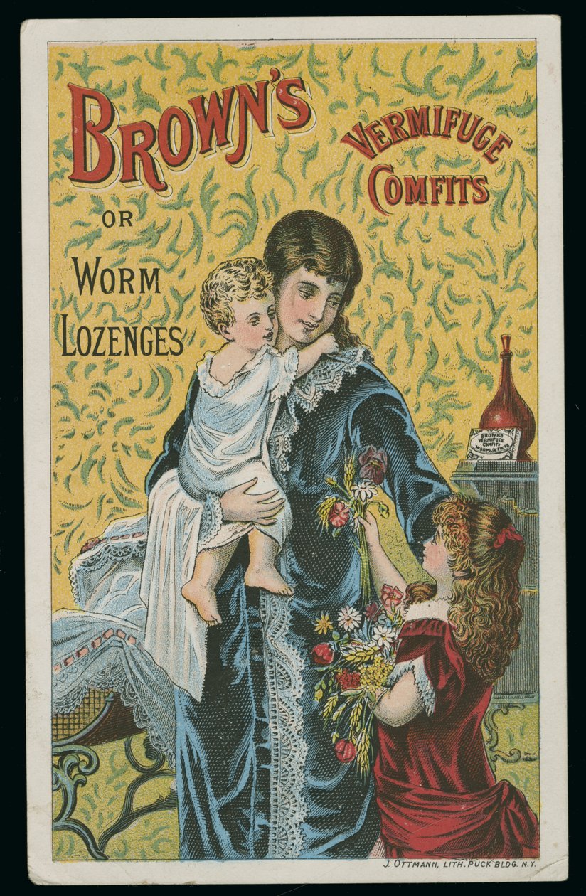 Brown's Vermifuge Comfits Trade Card av American School