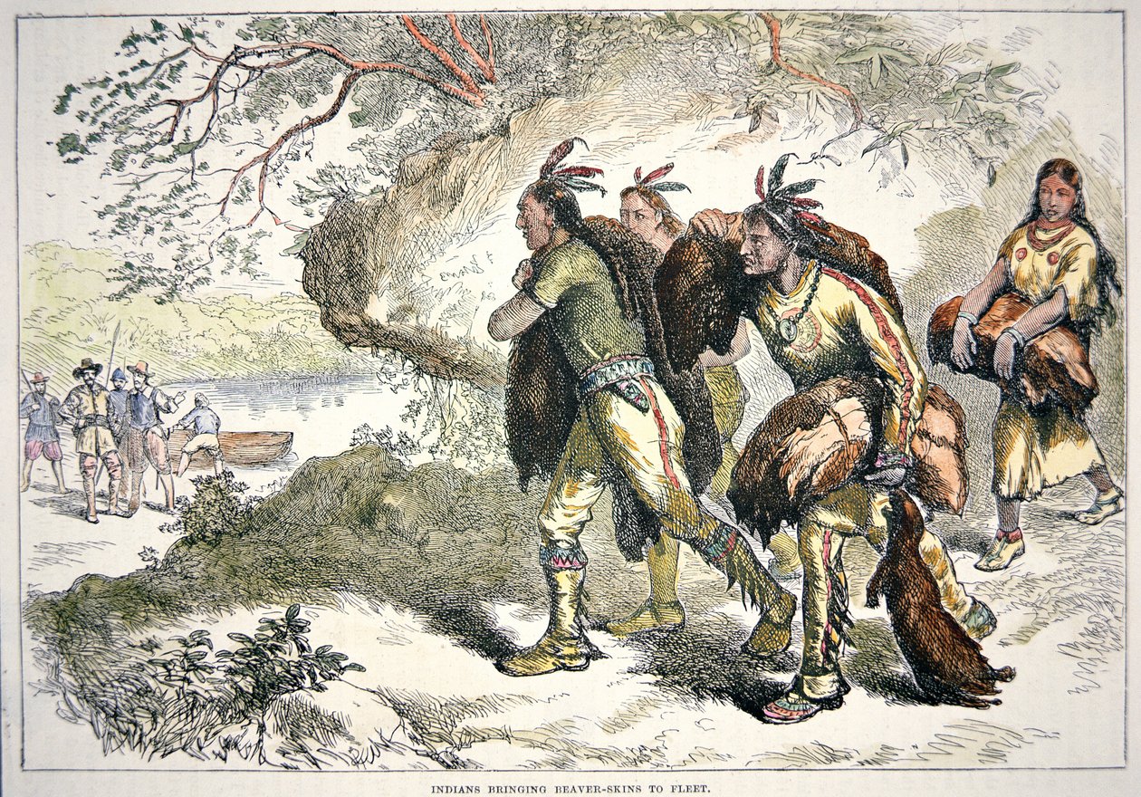 Colonial Pelshandlere (farget gravering) av American School