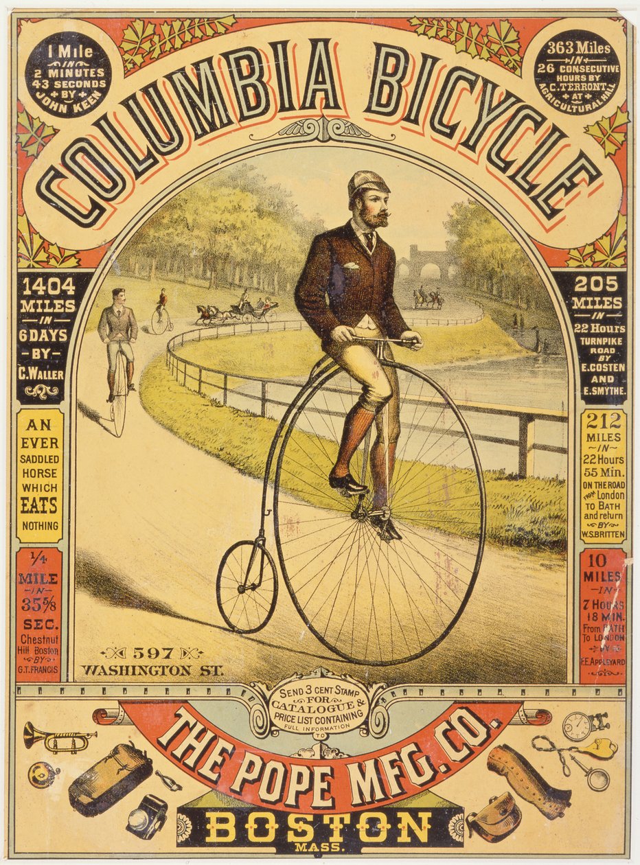Columbia Bicycle Ad, ca. 1890-tallet (kromolitografi) av American School