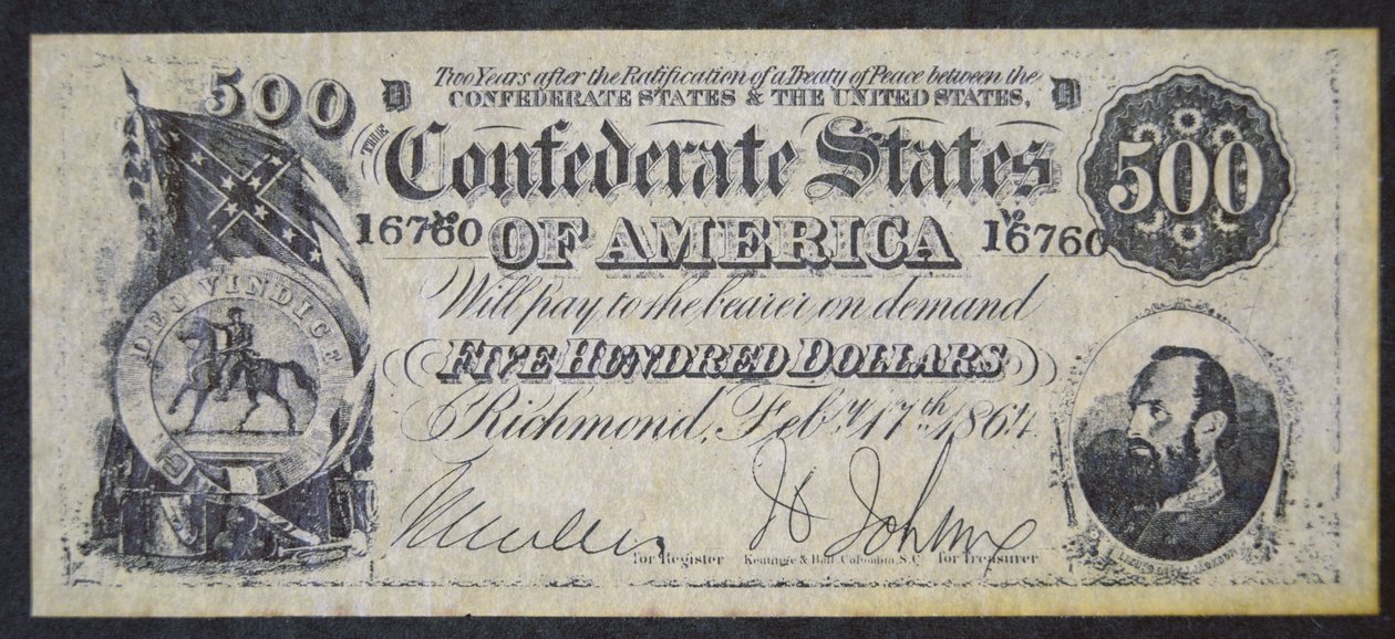Konfødererte papirpenger (litho) av American School