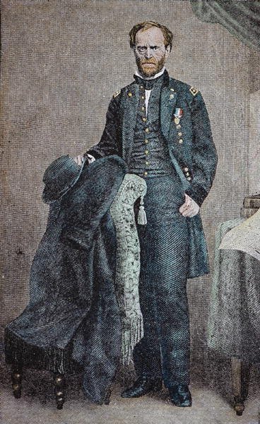 General William T. Sherman (1820-91) (litho-farge) av American School