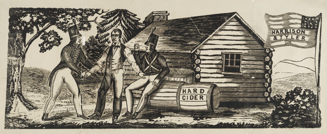 Kampanjeemblem "Harrison & Tyler". av American School