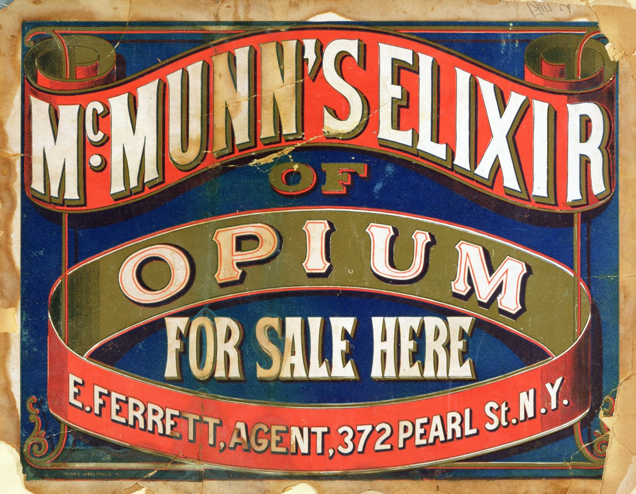 Plakat som reklamerer for McMunns Elixir of Opium av American School