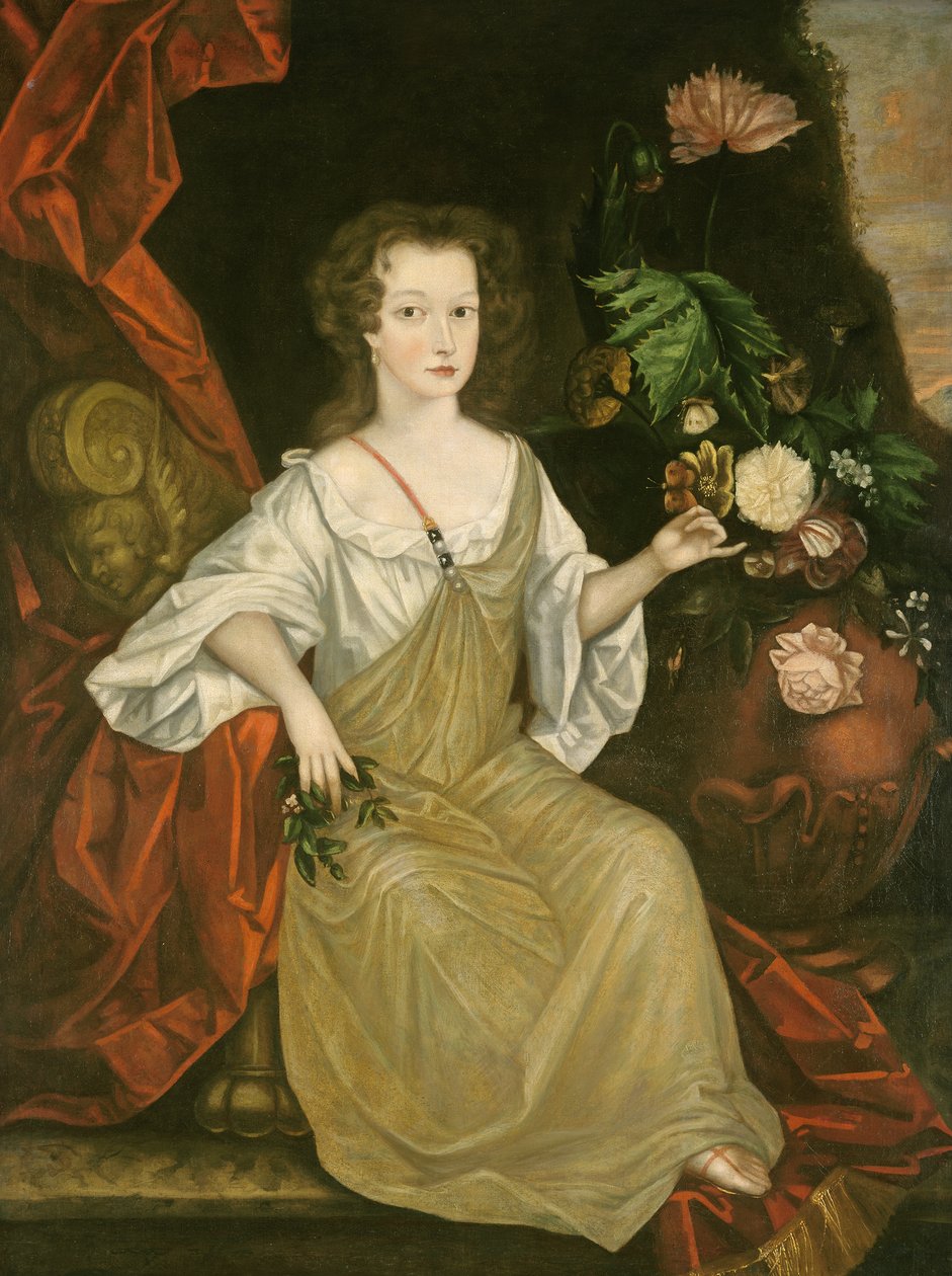 Ung kvinne med en sommerfugl, ca. 1710 av American School