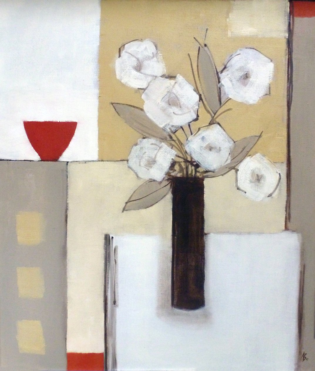 Rød skål, hvite blomster av Ana Bianchi