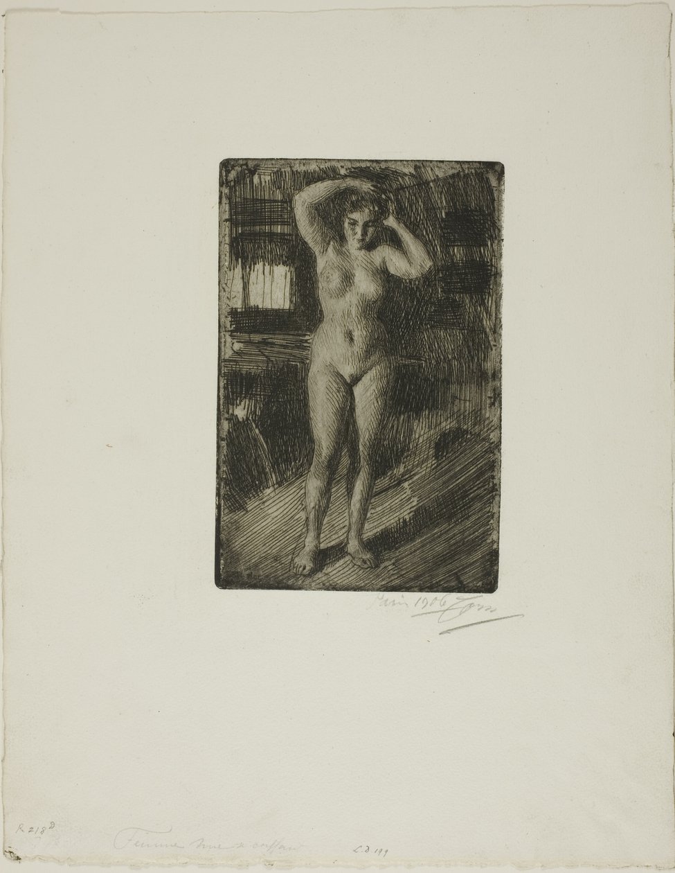 Anna gjør håret sitt av Anders Leonard Zorn