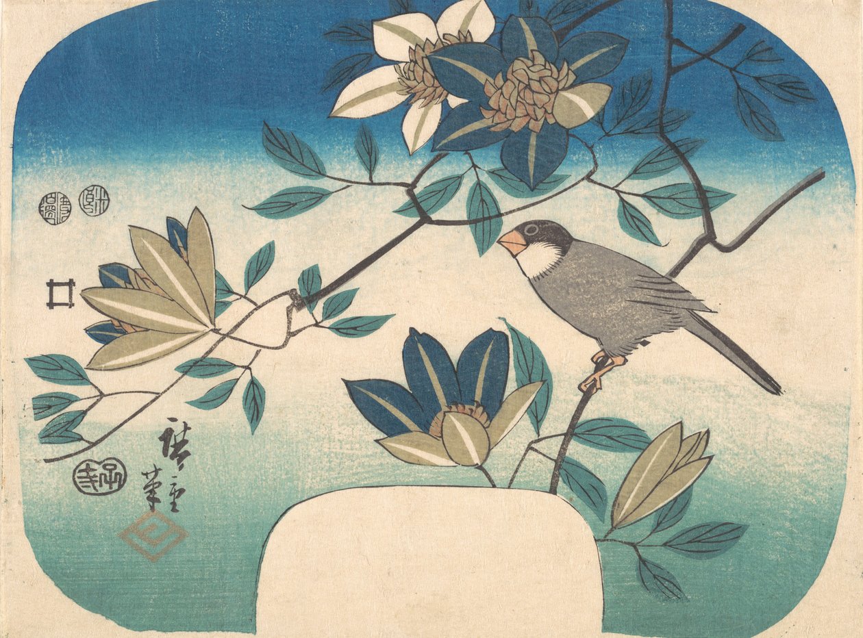 Klematis og fugl, 1852., 1852. av Ando Hiroshige