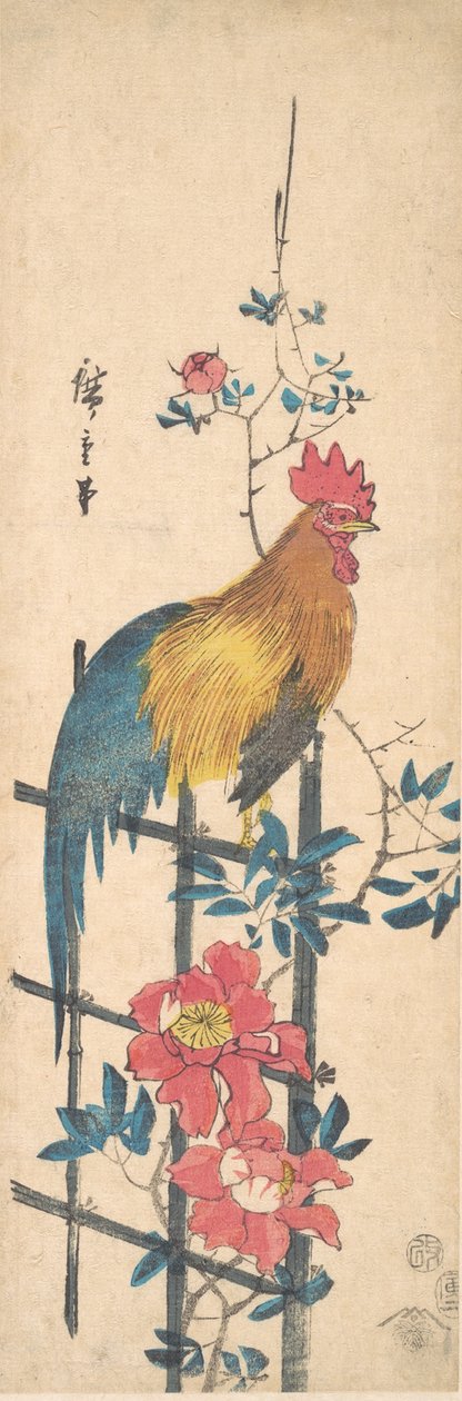 Peon og hane, 1854., 1854. av Ando Hiroshige