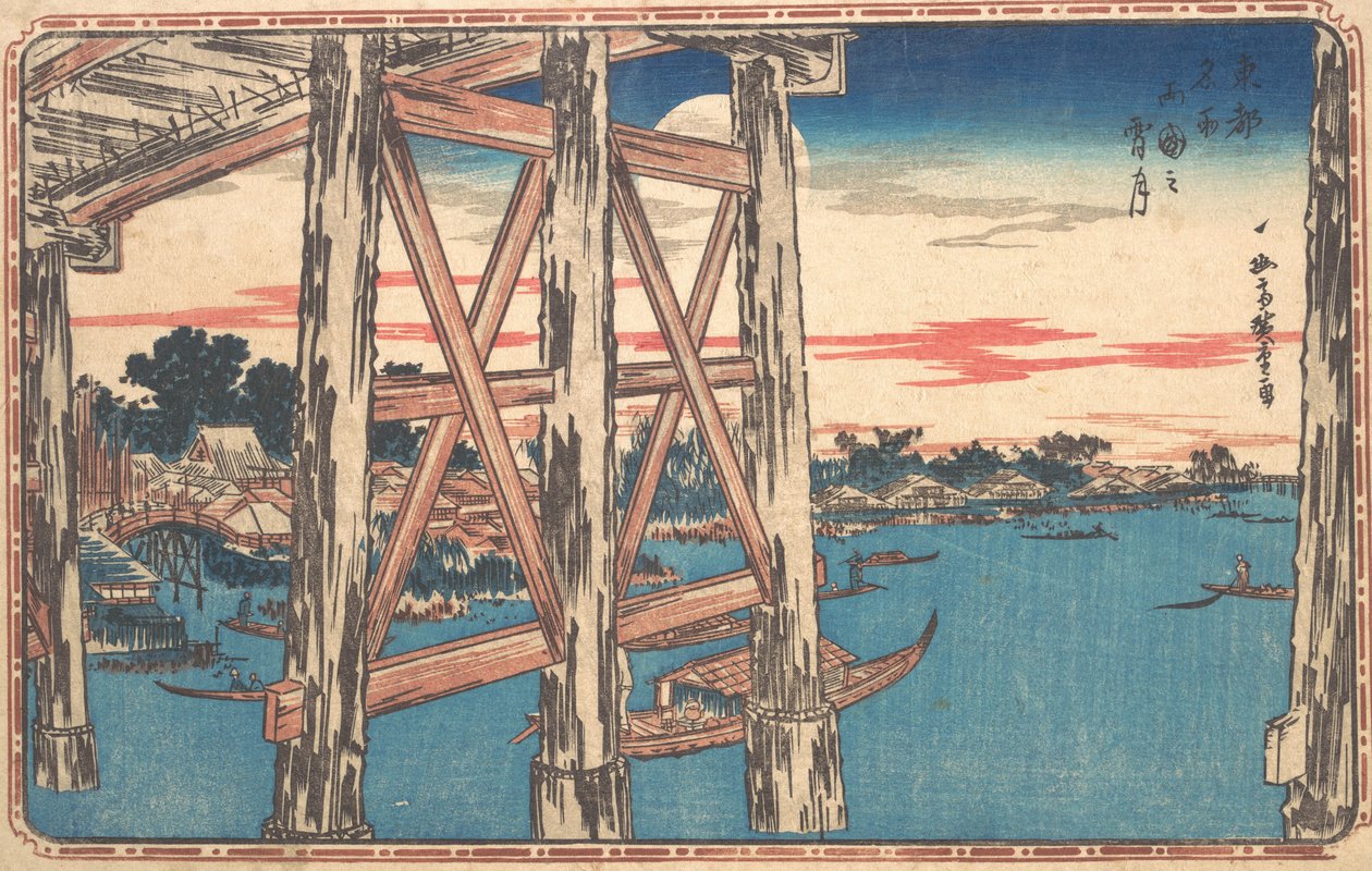 Twilight Moon ved Ryogoku Bridge. av Ando Hiroshige