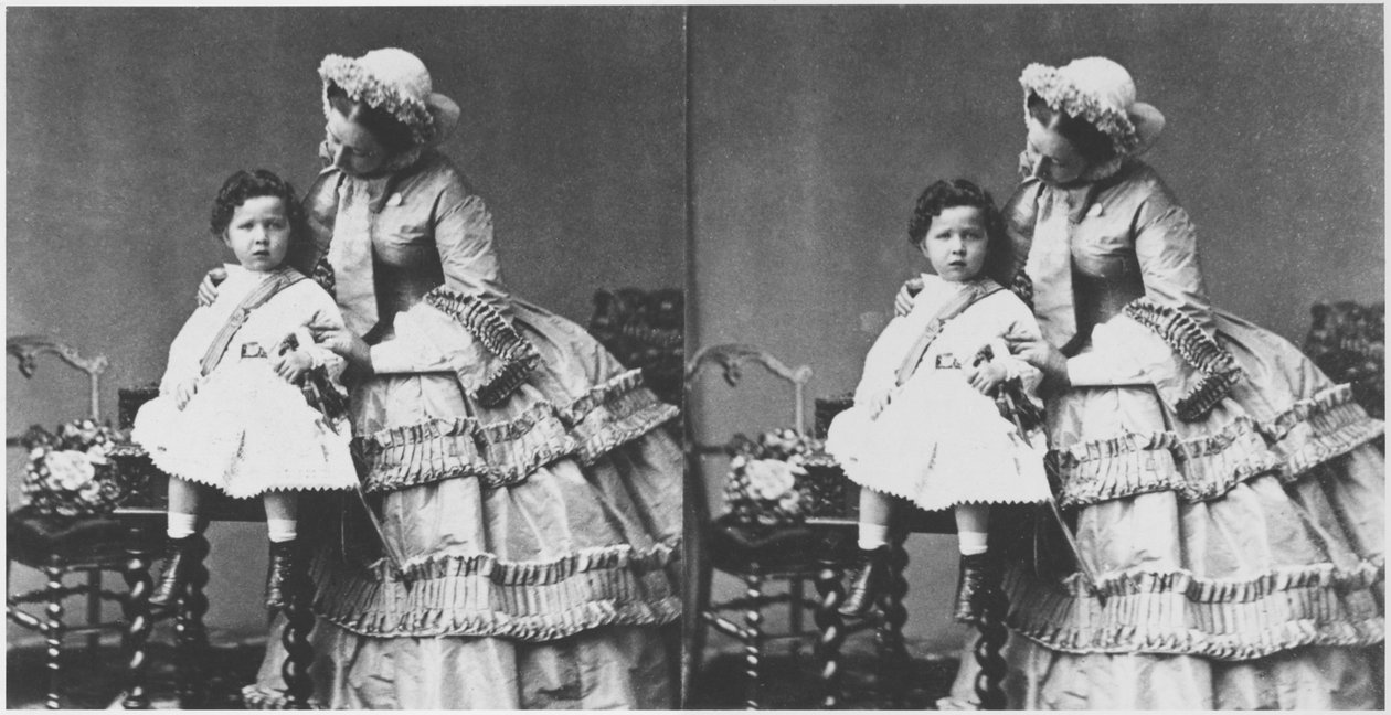 Keiserinne Eugenie og prins Eugene Louis Napoleon Bonaparte, ca. 1858-59 (stereoskopisk bilde) av Andre Adolphe Eugene Disderi