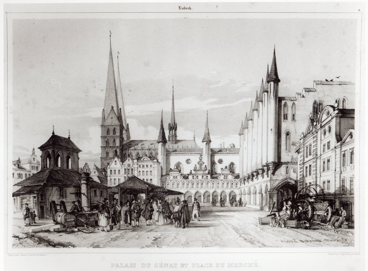Senatet og markedsplassen i Lubeck, illustrasjon fra 
