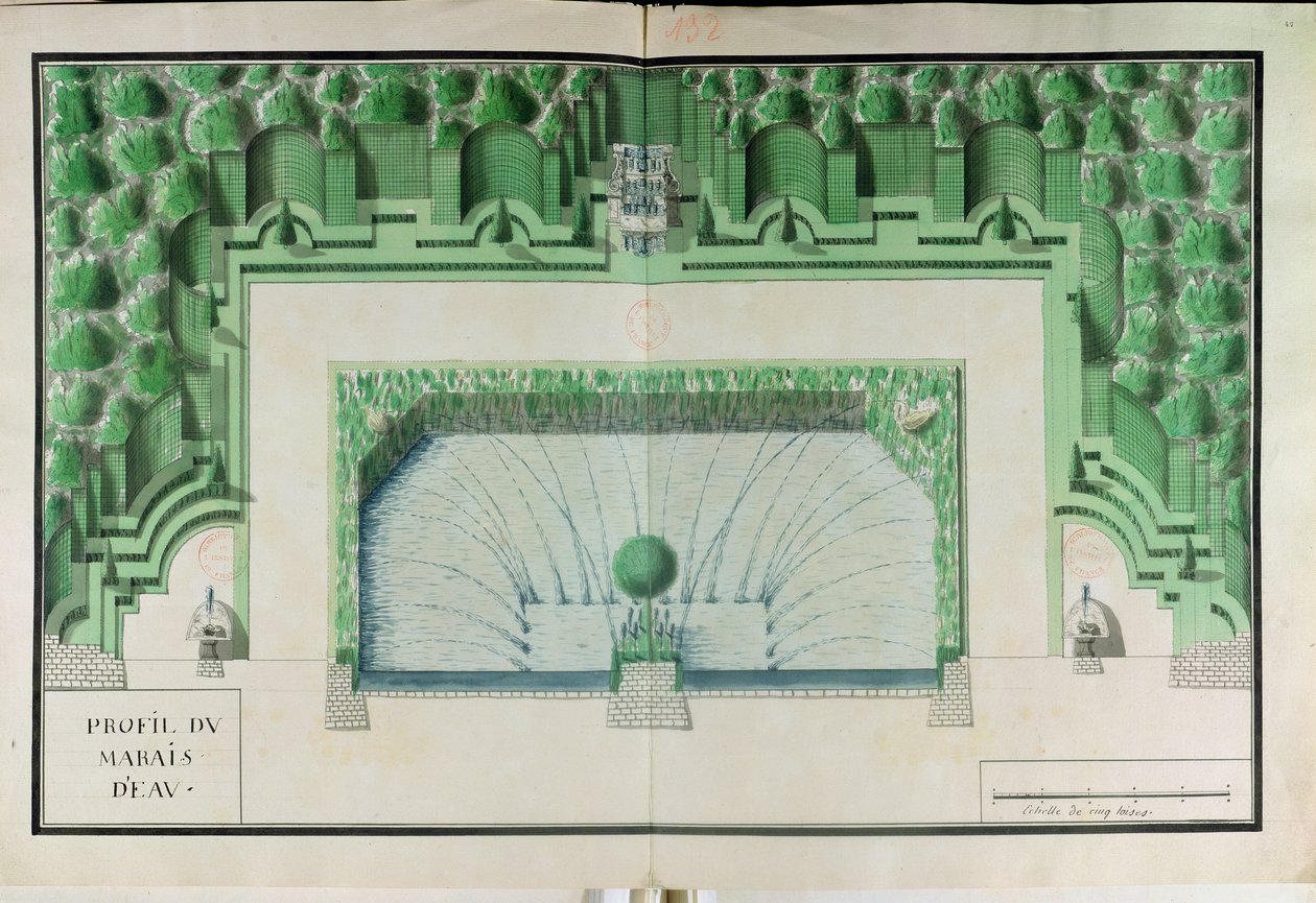 Ms 130747 Design for en vannhage i Versailles av Andre Le Notre