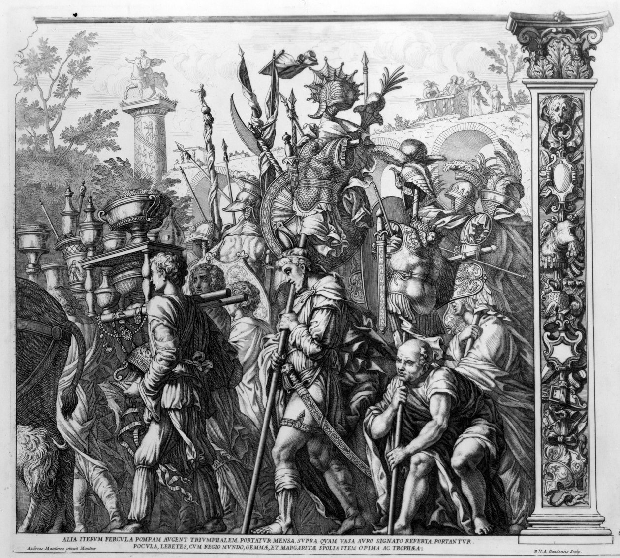 Cæsars triumf, plate 6, gravert av Robert van Audenaerde, 1692 av Andrea Mantegna