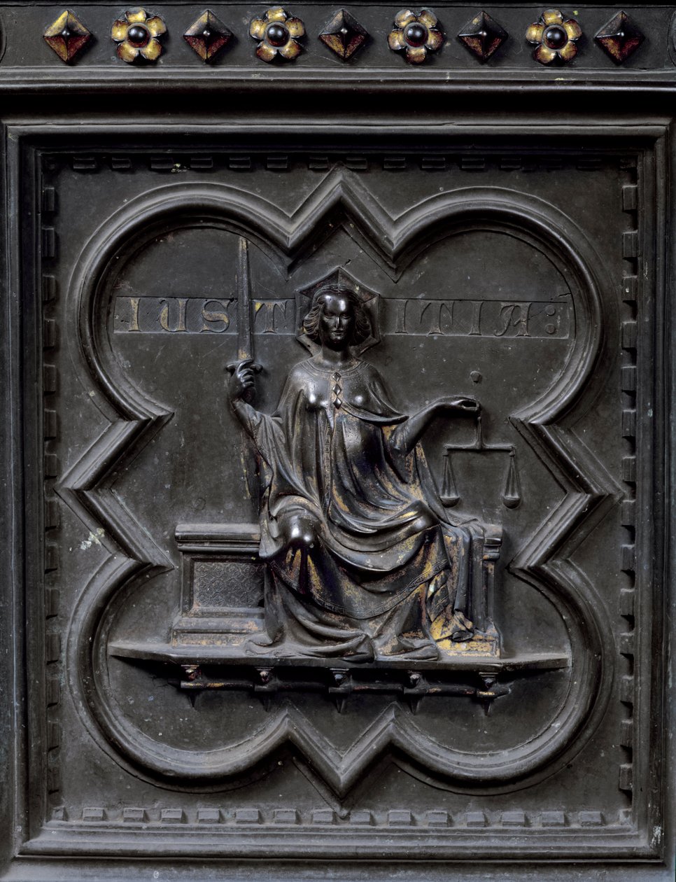 Justice, panel G av sørdørene til dåpskapellet i San Giovanni, 1336 (bronse) av Andrea Pisano