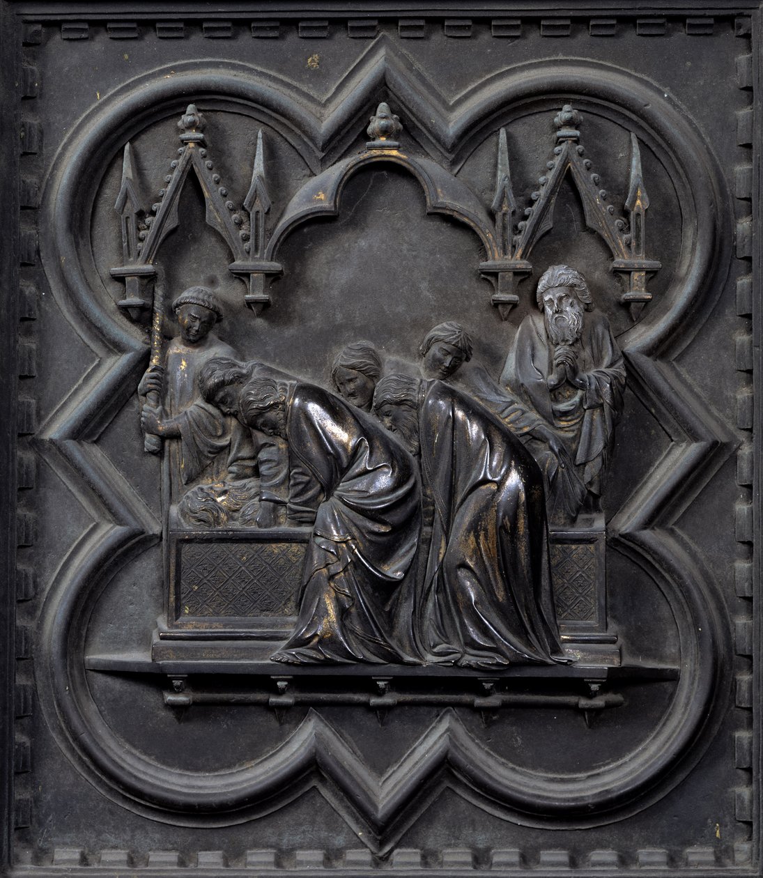 Begravelsen av døperen Johannes, tjuende panel av sørdørene til dåpskapellet i San Giovanni, 1336 (bronse) av Andrea Pisano