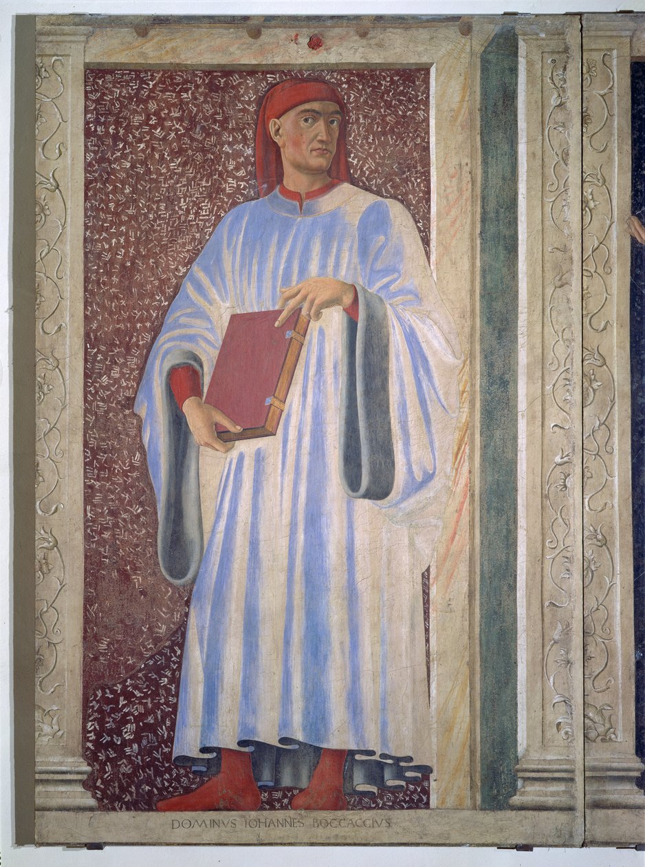 Giovanni Boccaccio (1313-75) fra Villa Carducci-serien med kjente menn og kvinner, ca. 1450 (freskomaleri lagt på lerret) av Andrea del Castagno