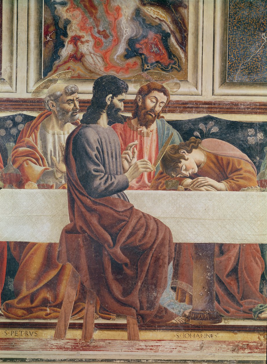 Nattverden, detalj av Johannes, Sankt Peter, Jesus og Judas, 1477 (detalj av 85172) av Andrea del Castagno