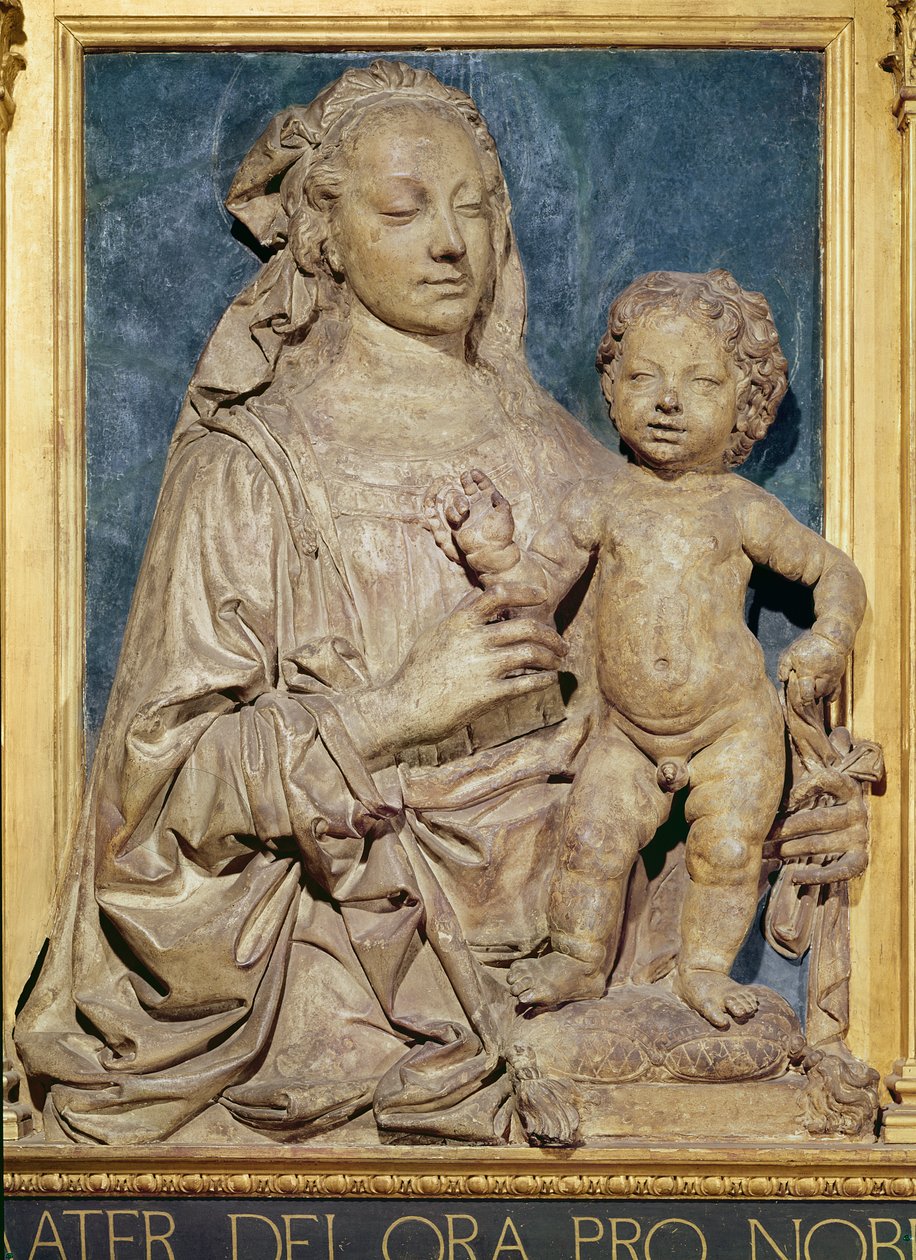 Madonna and Child, ca. 1470 (glasert terrakotta) (se også 79880) av Andrea del Verrocchio