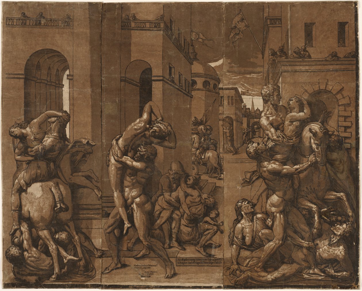 Bortføringen av de sabinske kvinnene, 1585. av Andrea Andreani