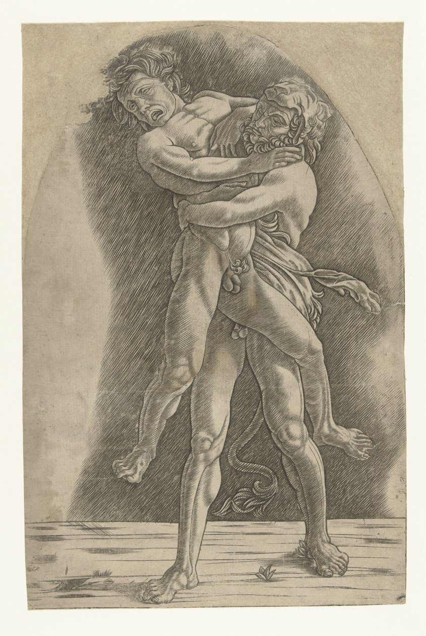 Hercules bryter med Antaeus av Andrea Mantegna (school of)