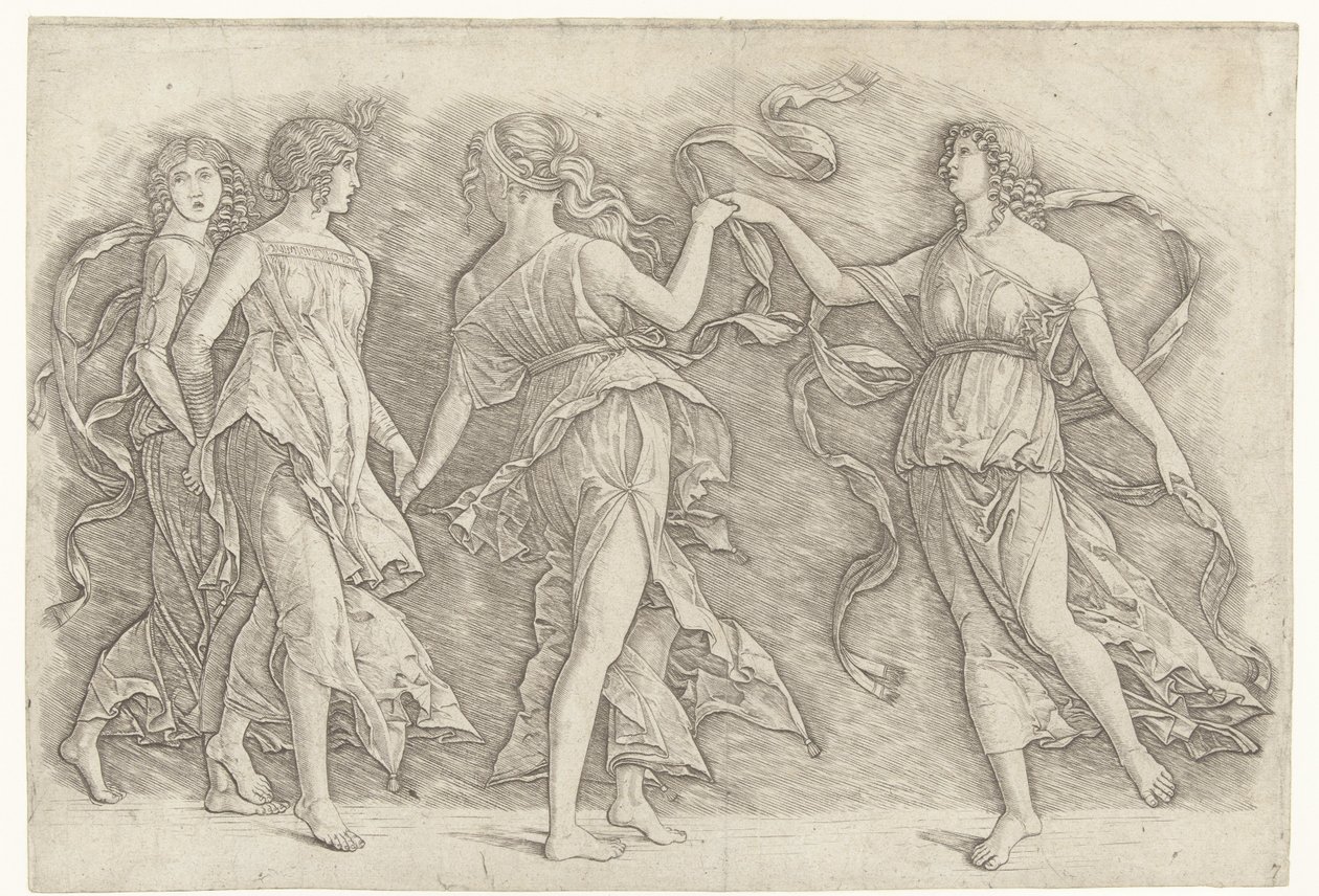 Fire dansende kvinner av Andrea Mantegna (school of)