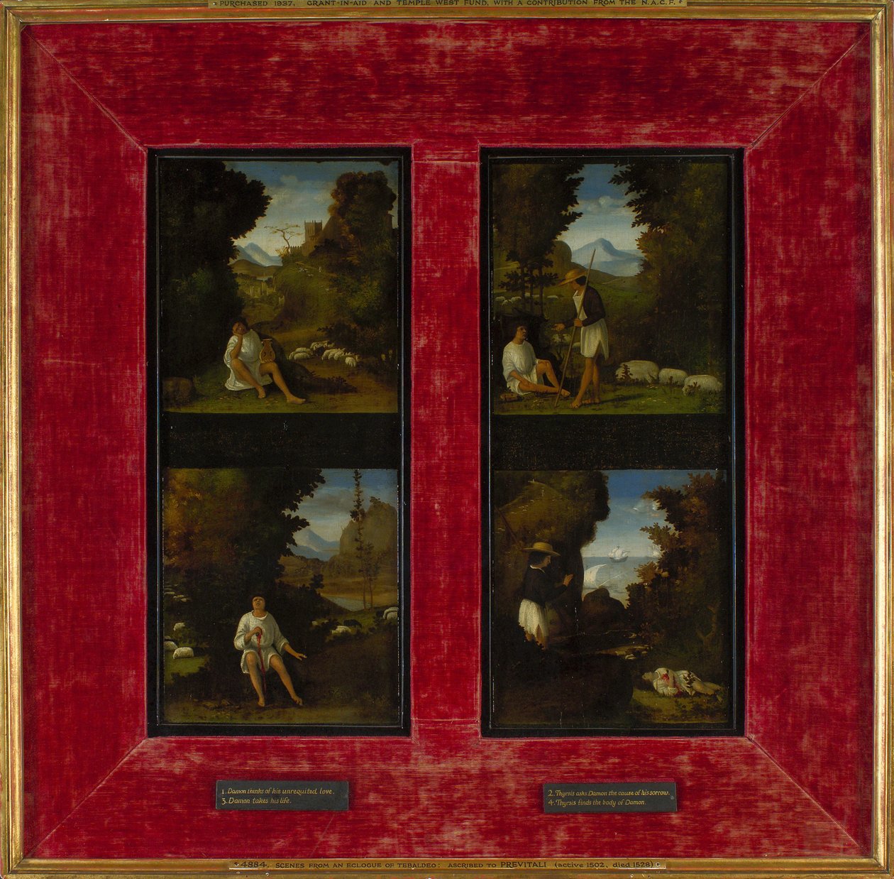 Scener fra Tebaldeos Eclogues, ca. 1510 av Andrea Previtali
