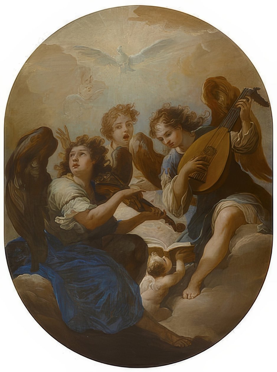 Tre engler som lager musikk. Før 1720 av Andrea Procaccini