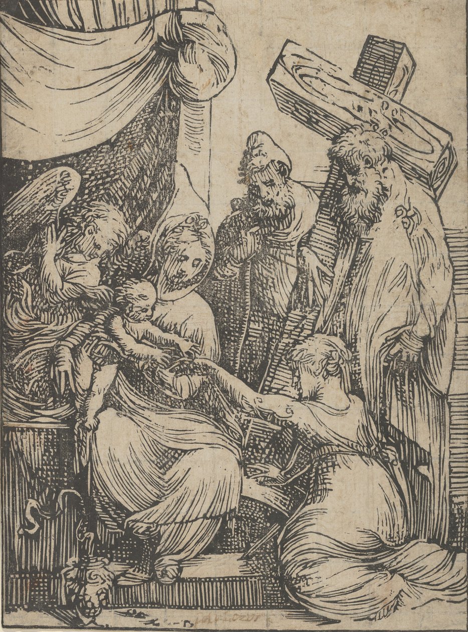 Ekteskapet til Saint Catherine, 1550-60. av Andrea Schiavone