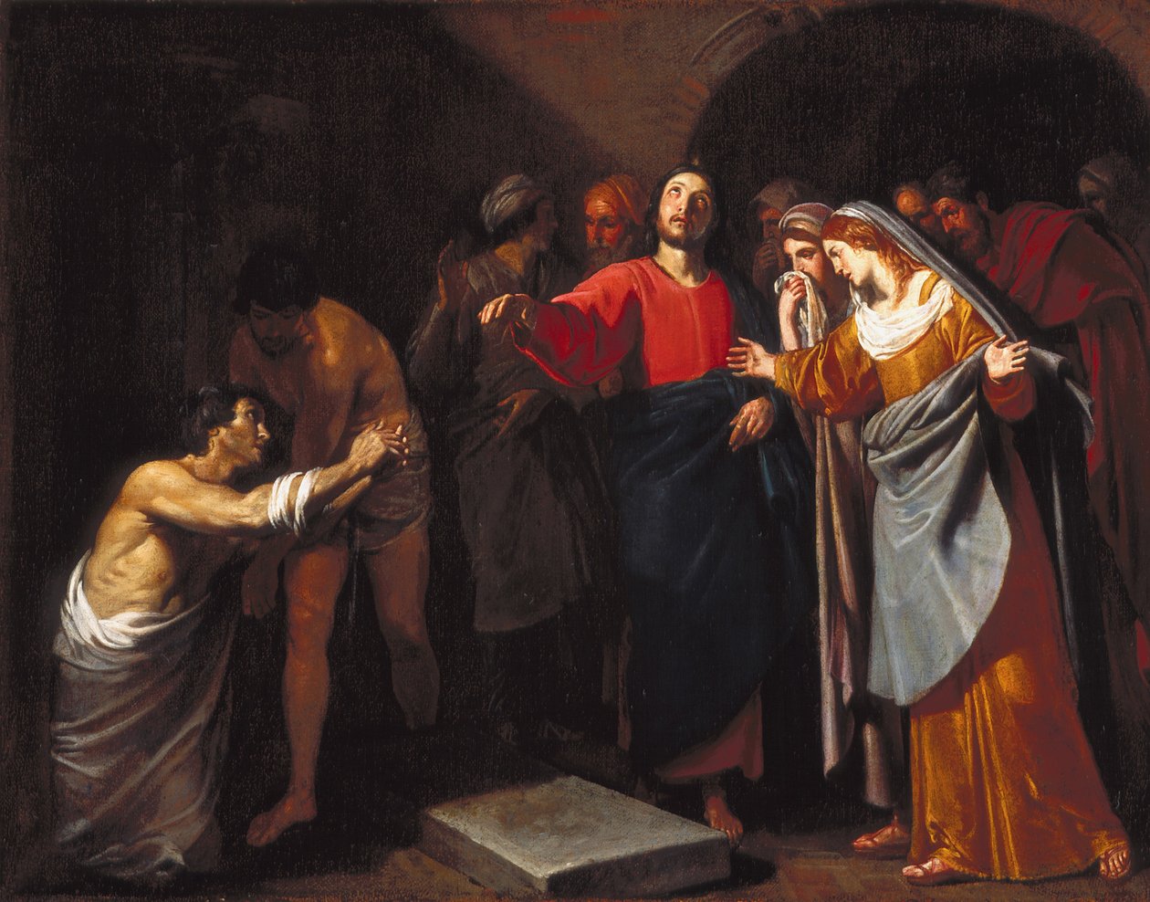 The Raising Of Lazarus (olje på lerret) av Andrea Vaccaro