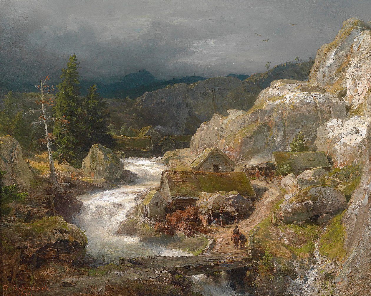 Kvern på fjellstrømmen (1861) av Andreas Achenbach