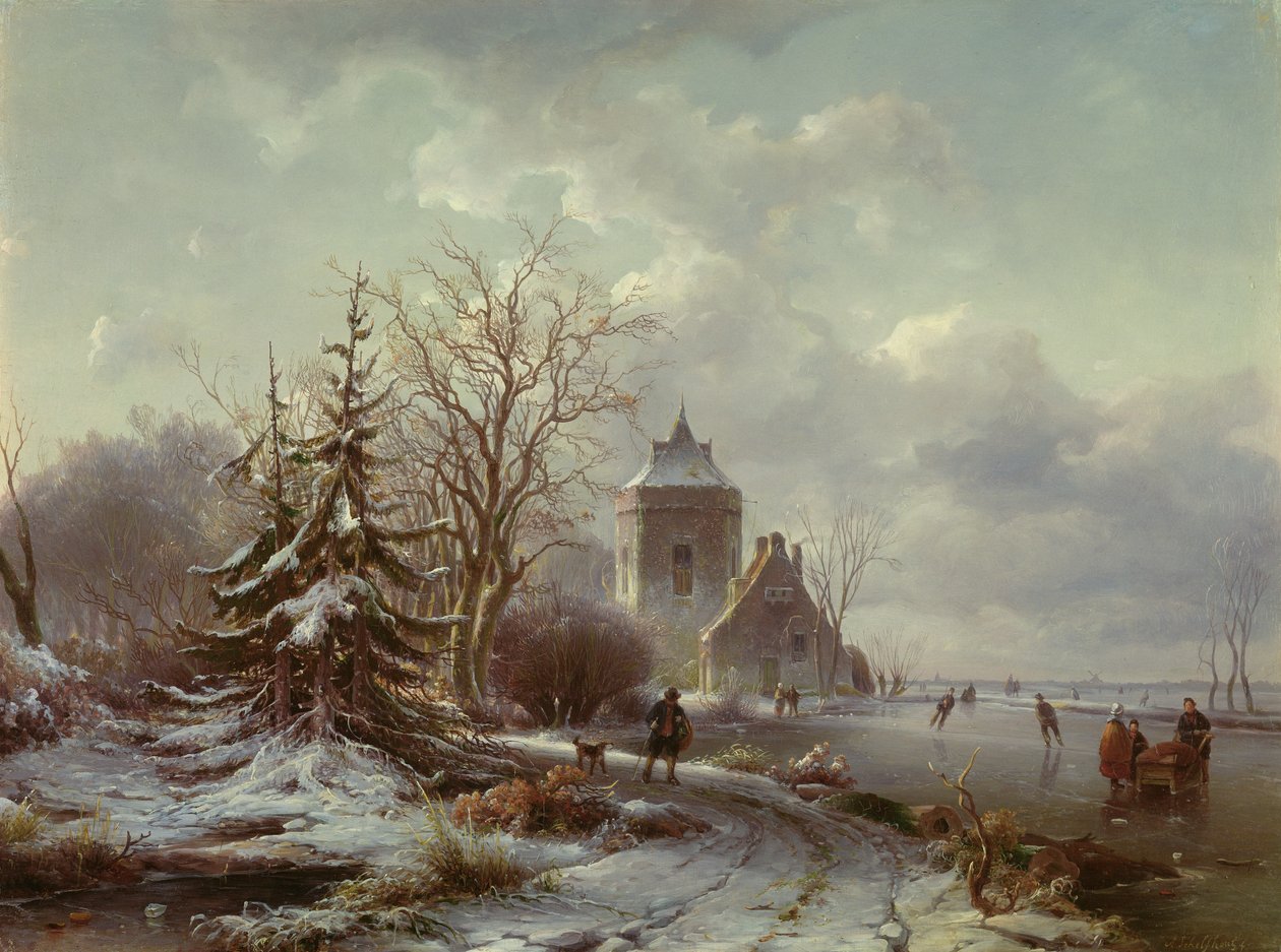 Vinterscene, 1800-tallet av Andreas Schelfhout