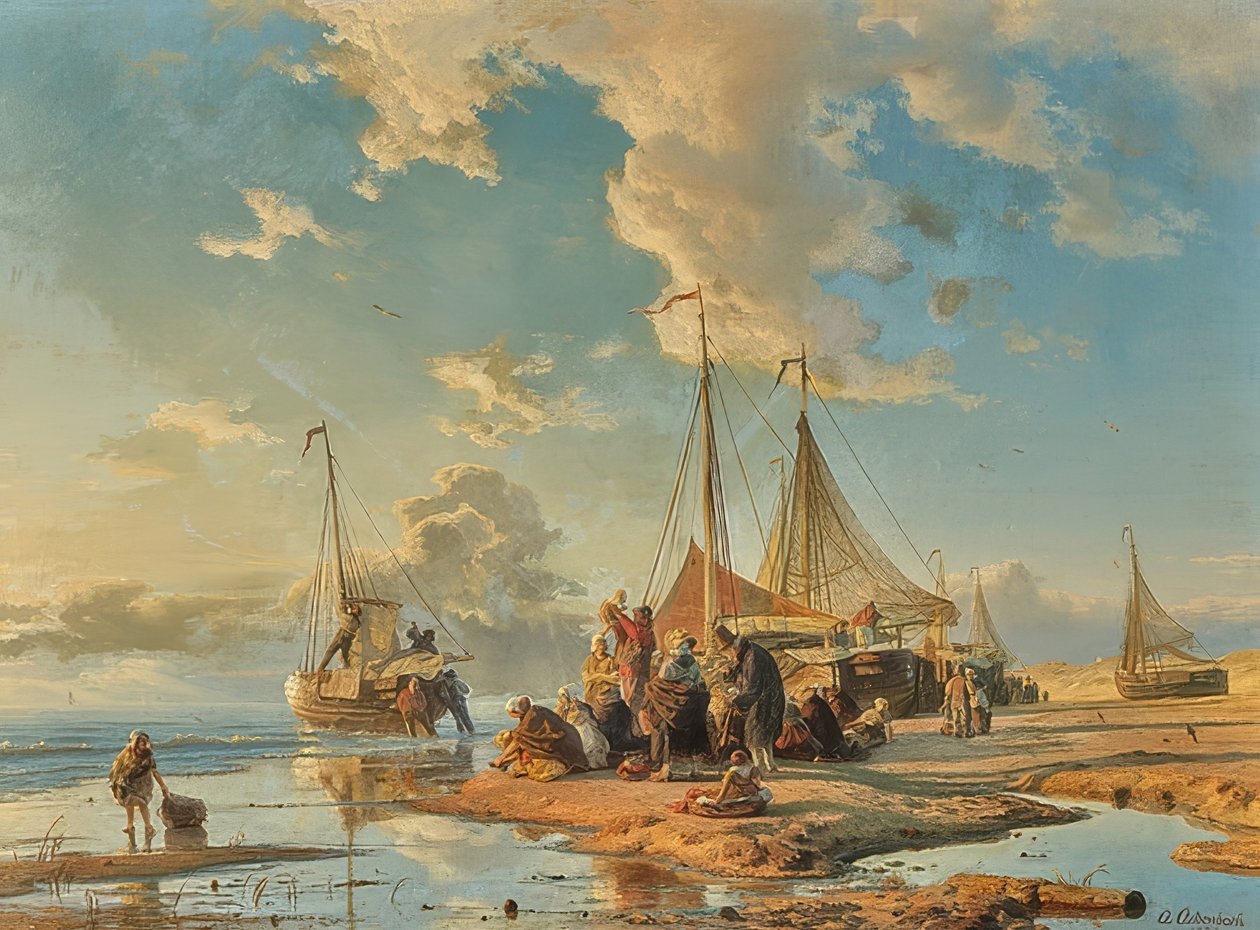 Nederlandske fiskere etter fangsten. 1853 av Andreas Achenbach