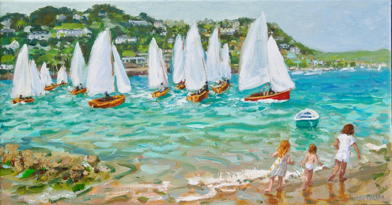 Chasing the boats,Salcombe, 2018, av Andrew Macara