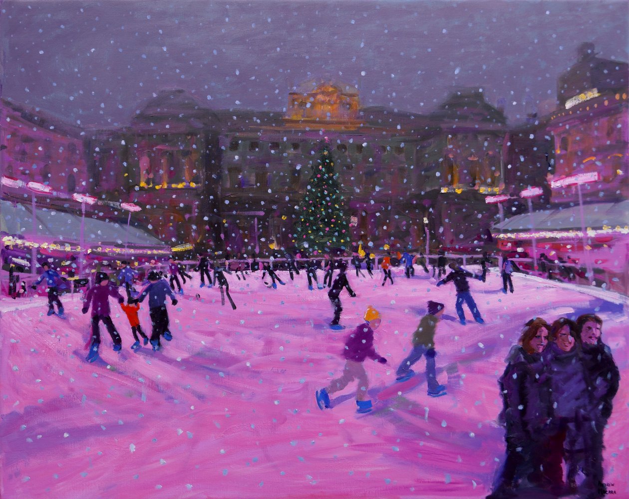 Juleskøyter, Somerset House med rosa lys.2014 av Andrew Macara
