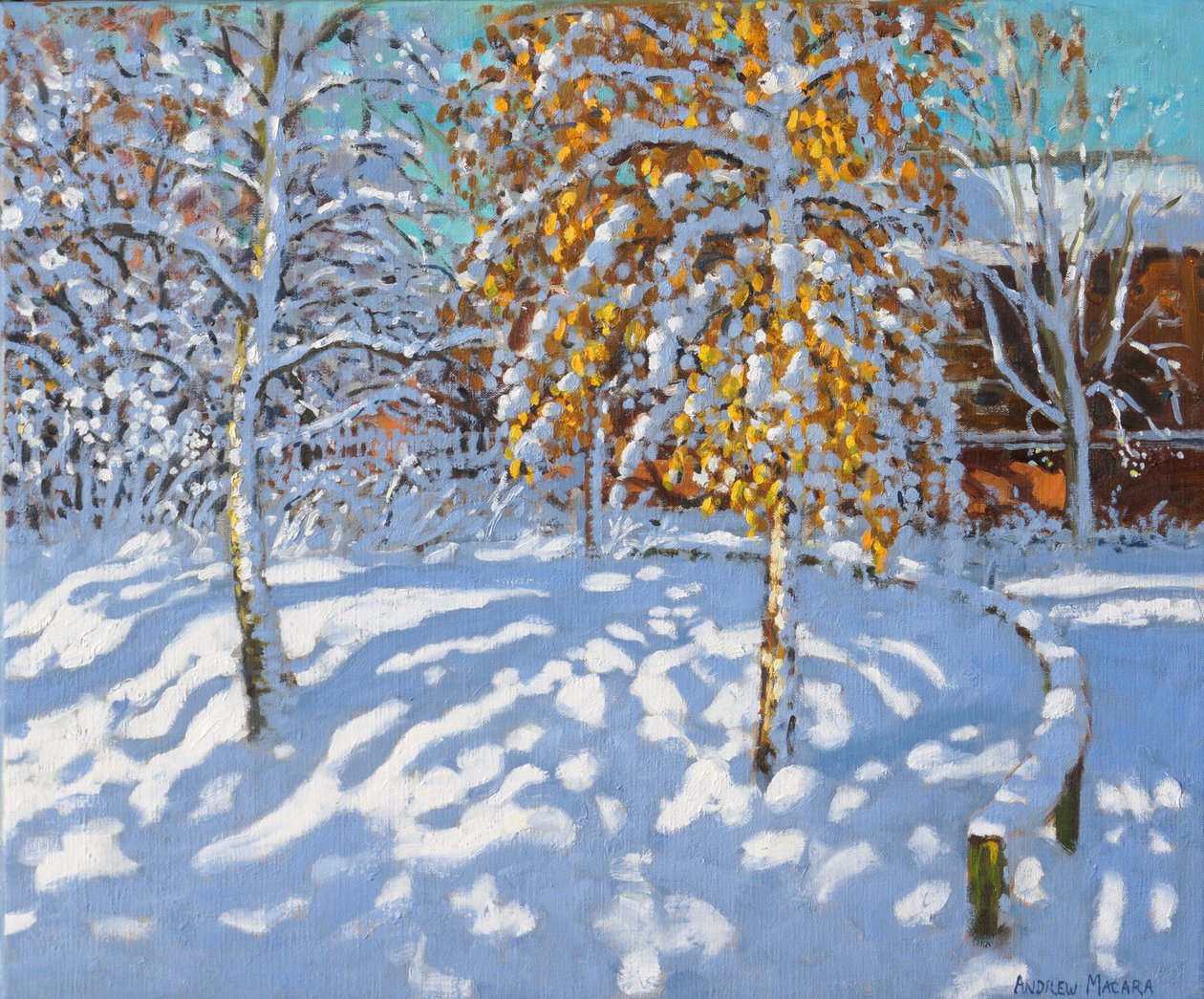 Gylne blader om vinteren, Normanton, Derby, (olje på lerret) av Andrew Macara