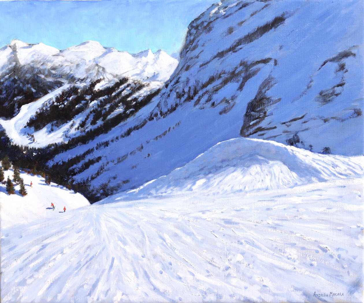Inn i dalen, Courchevel, Frankrike, 2019, (olje på lerret) av Andrew Macara