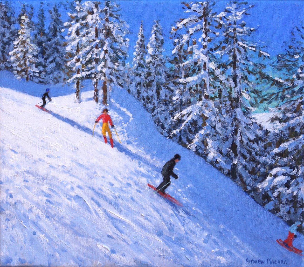 Bratt skråning, Les Arcs, Frankrike, (olje på lerret) av Andrew Macara