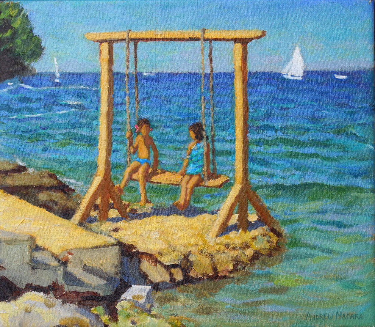 Husken, Funtana, Vrsar, Kroatia. 14x16" 2019(olje på lerret) av Andrew Macara