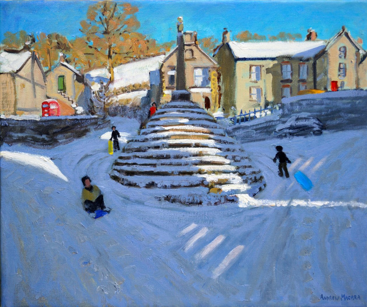 Winter, Bonsall Village, 2014 (olje på lerret) av Andrew Macara