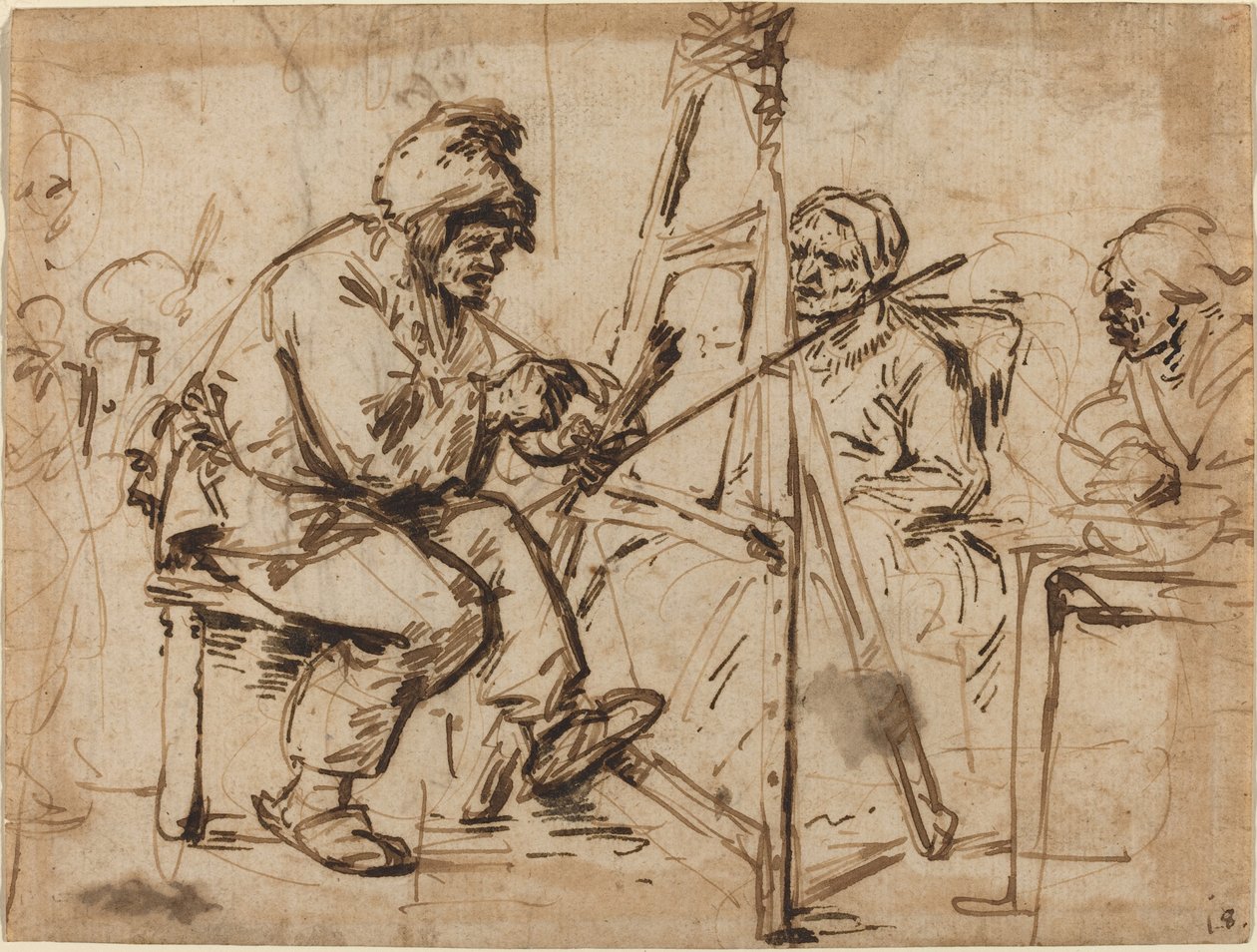 En kunstner som sitter ved staffeli [recto] av Andries Both