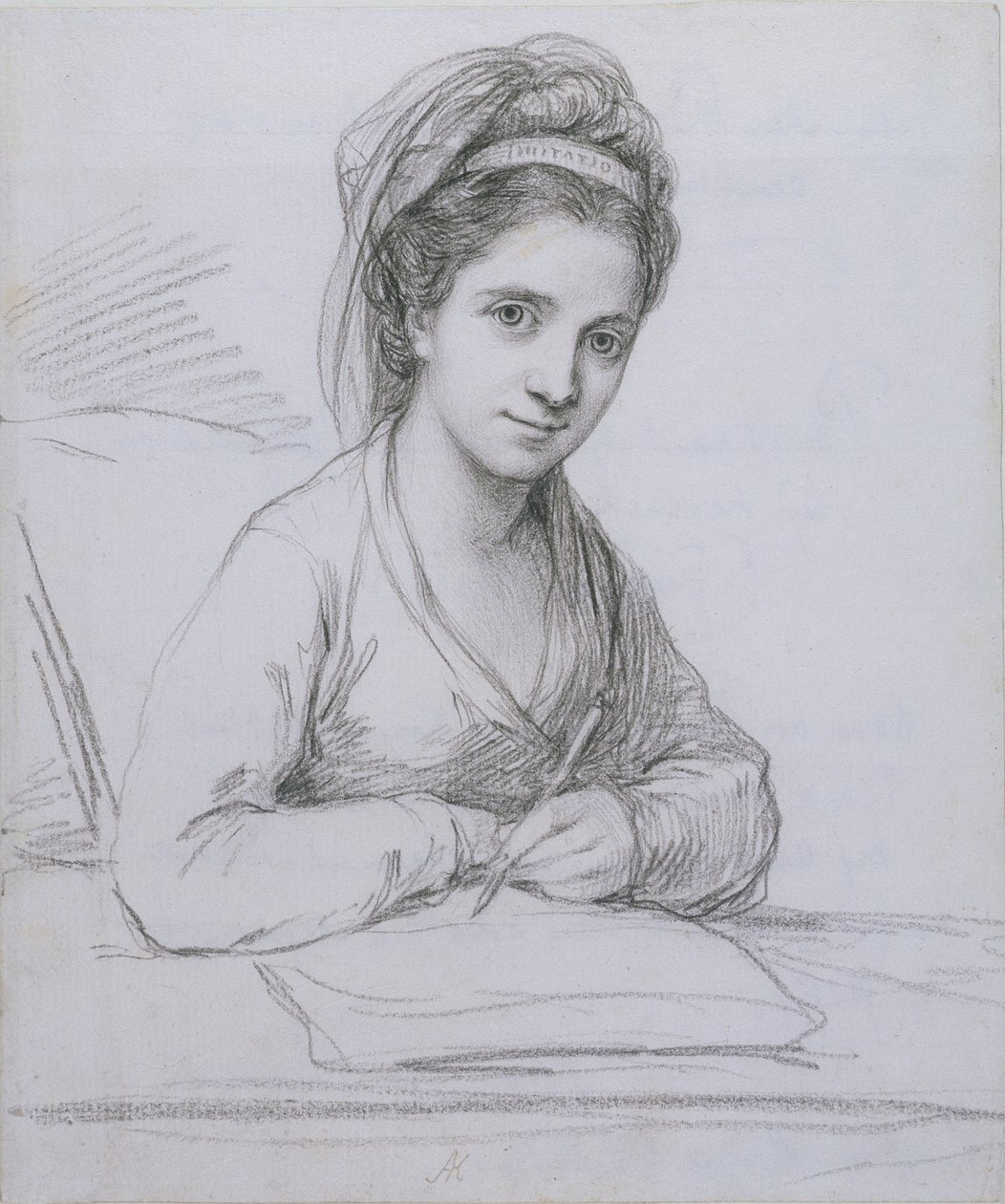 Selvportrett (grafitt på lagt papir) av Angelica Kauffmann