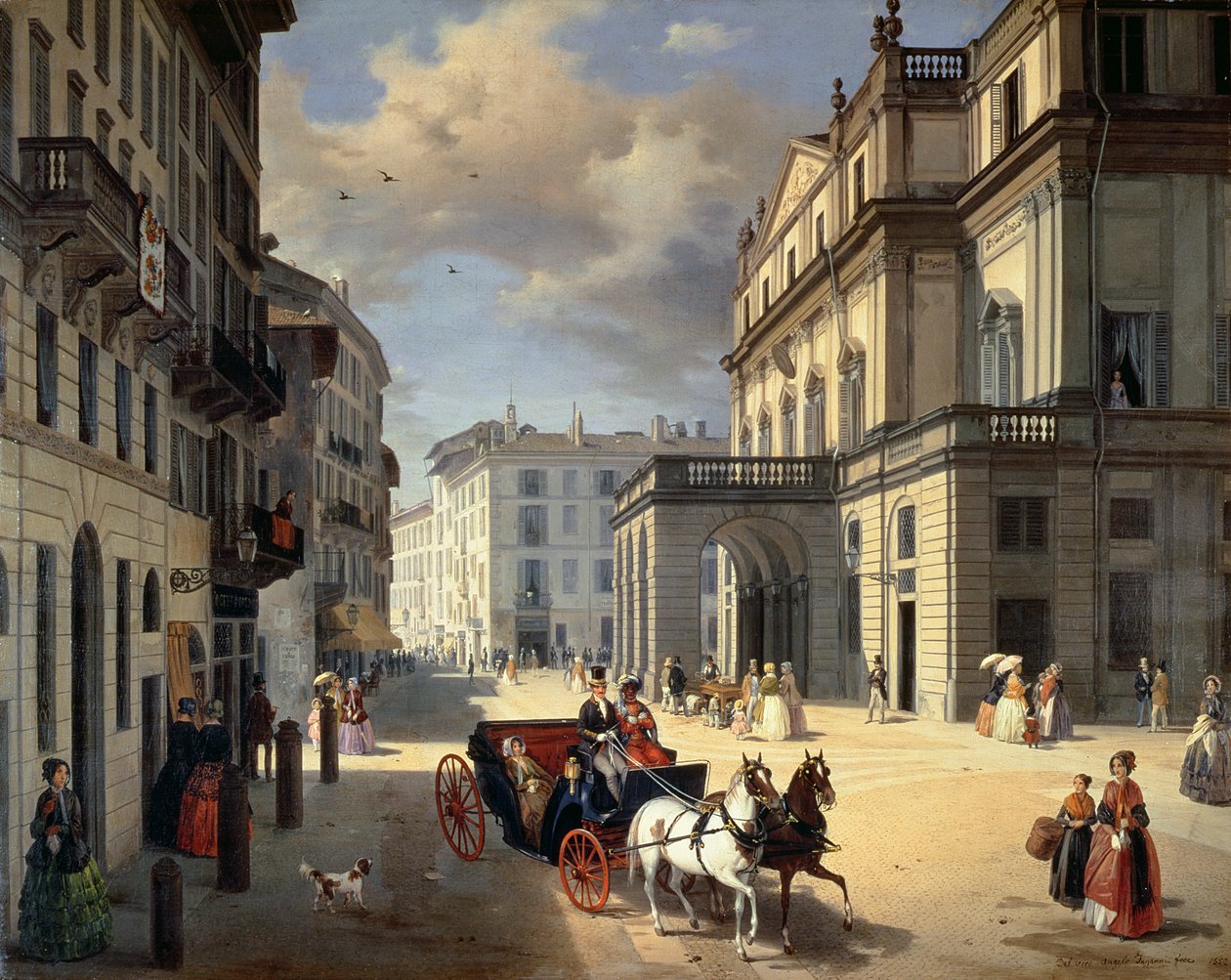 Foran La Scala Theatre, 1852 av Angelo Inganni