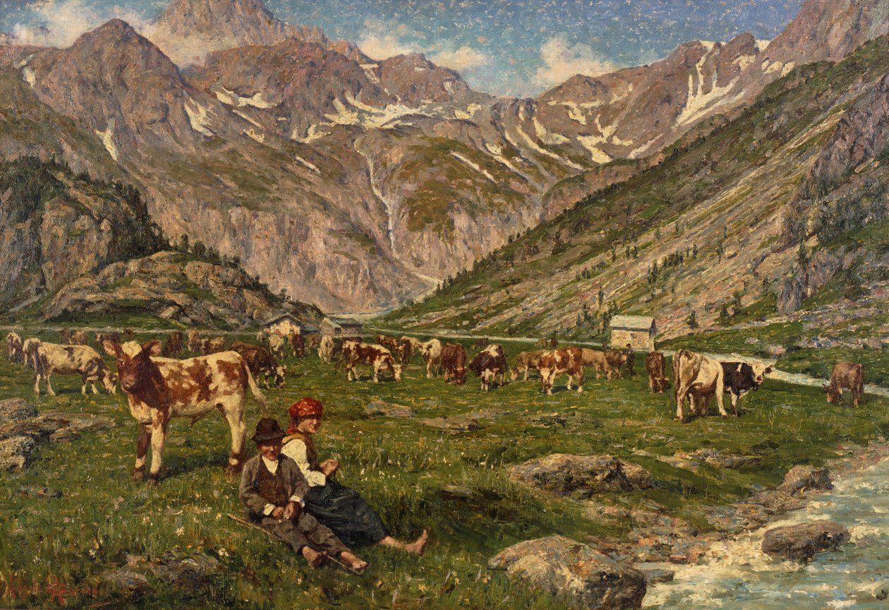 Ting the Cows (olje på lerret) av Angelo Garino