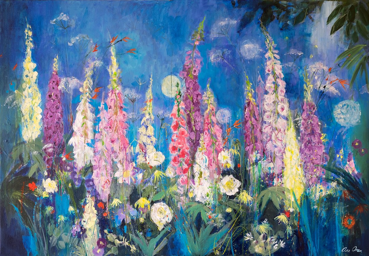 Revehansker og allium, 2019 (akryl) av Ann Oram